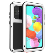 For Galaxy A51 LOVE MEI Metal Shockproof Water-resistant Dustproof Protective Case(White)