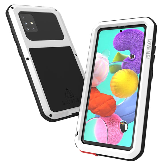 For Galaxy A51 LOVE MEI Metal Shockproof Water-resistant Dustproof Protective Case(White)