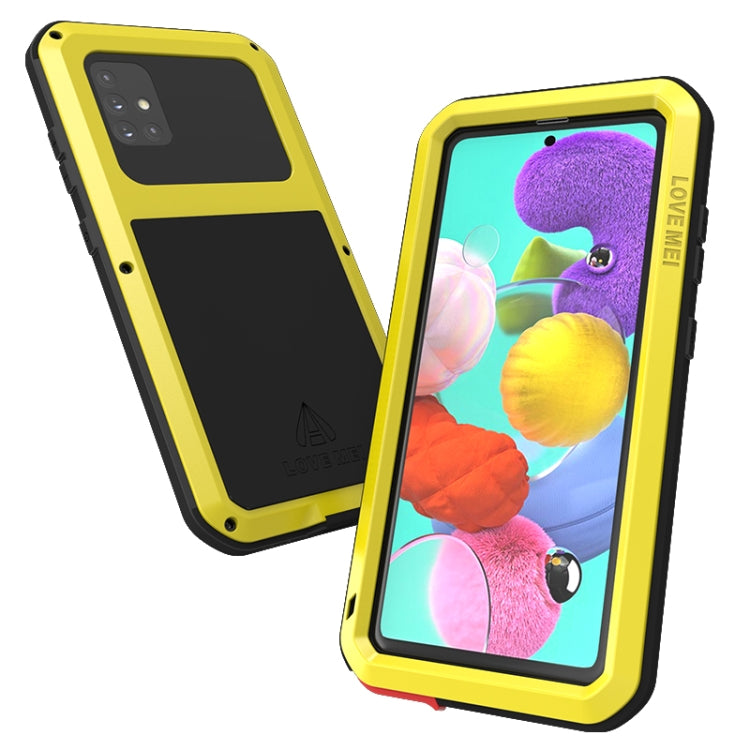 For Galaxy A51 LOVE MEI Metal Shockproof Water-resistant Dustproof Protective Case(Yellow)