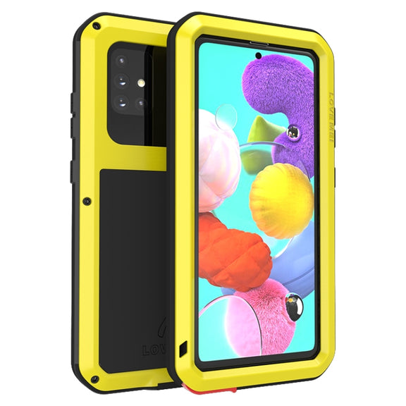 For Galaxy A51 LOVE MEI Metal Shockproof Water-resistant Dustproof Protective Case(Yellow)