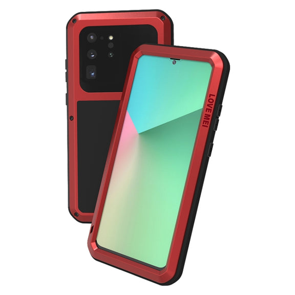 For Galaxy S20 Ultra LOVE MEI Metal Shockproof Water-resistant Dustproof Protective Case(Red)