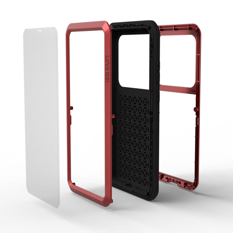 For Galaxy S20 Ultra LOVE MEI Metal Shockproof Water-resistant Dustproof Protective Case(Red)