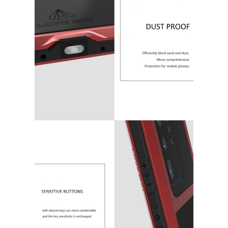 For Galaxy S20 Ultra LOVE MEI Metal Shockproof Water-resistant Dustproof Protective Case(Red)