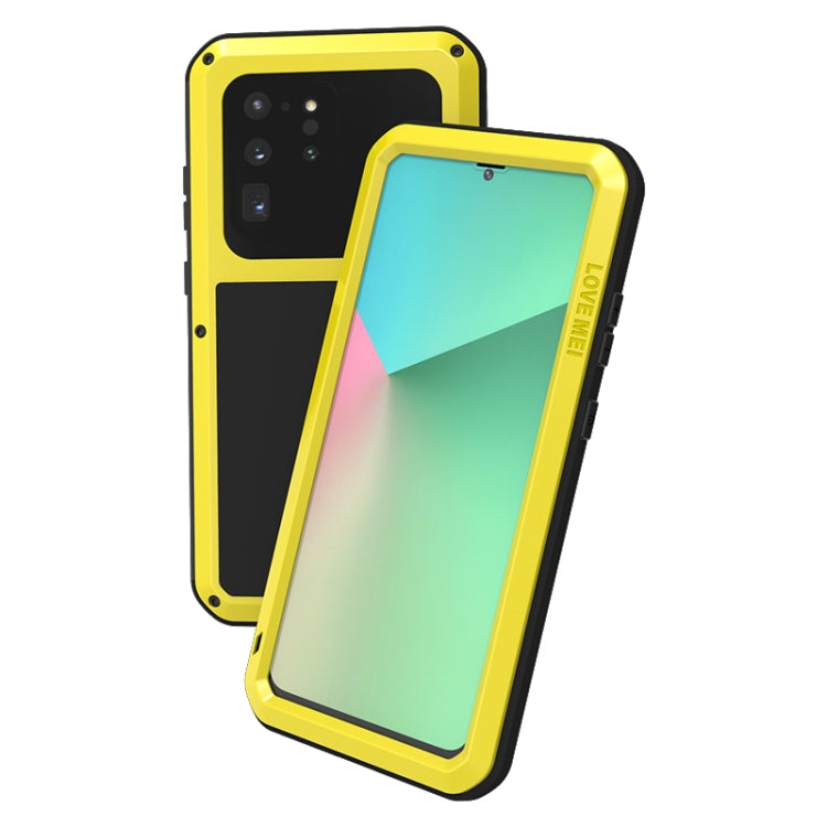 For Galaxy S20 Ultra LOVE MEI Metal Shockproof Water-resistant Dustproof Protective Case(Yellow)