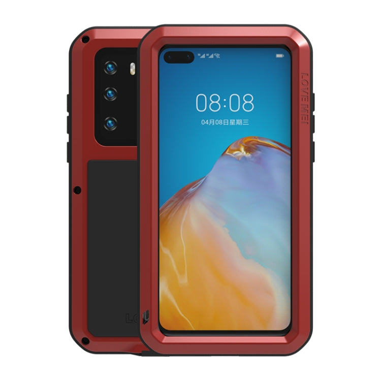 For Huawei P40 LOVE MEI Metal Shockproof Water-resistant Dustproof Protective Case(Red)