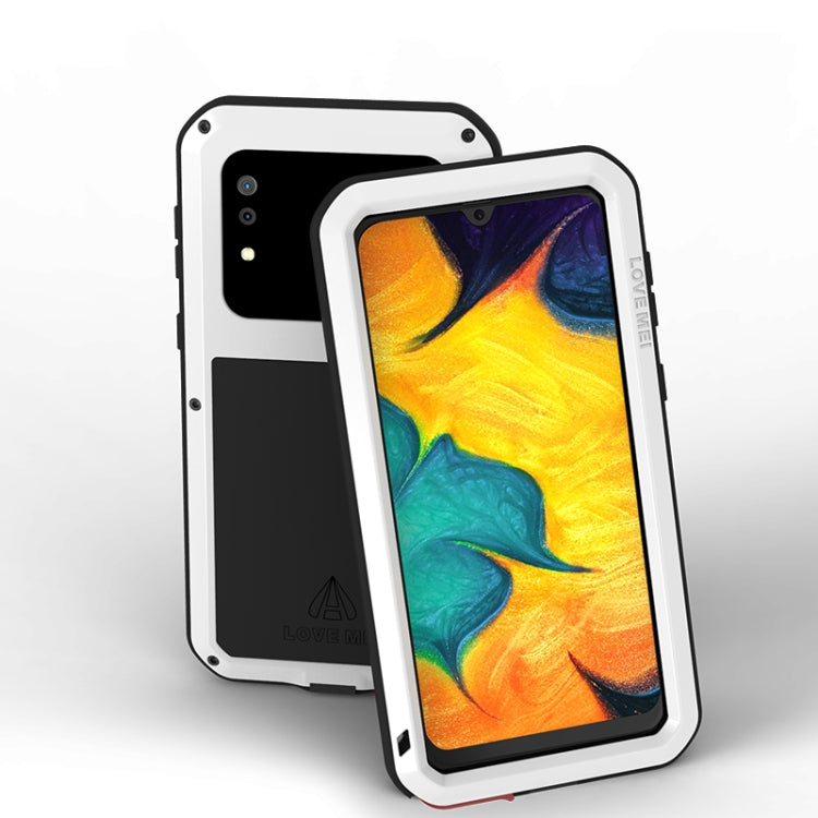 For Galaxy A30 LOVE MEI Metal Shockproof Water-resistant Dustproof Protective Case(White)