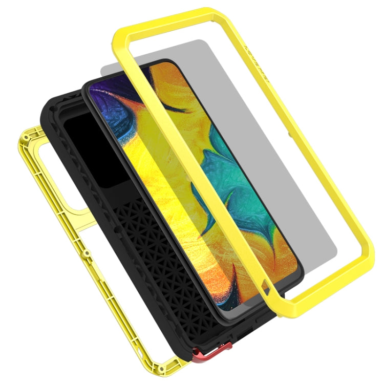For Galaxy A30 LOVE MEI Metal Shockproof Water-resistant Dustproof Protective Case(Yellow)
