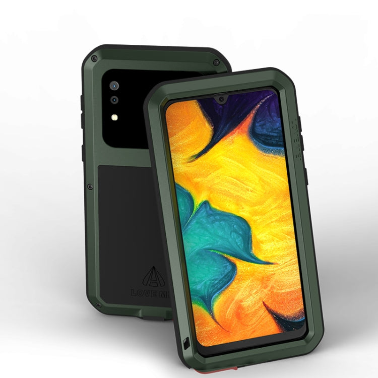 For Galaxy A30 LOVE MEI Metal Shockproof Water-resistant Dustproof Protective Case(Army Green)