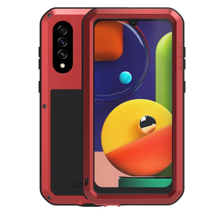 For Galaxy A50s LOVE MEI Metal Shockproof Water-resistant Dustproof Protective Case(Red)