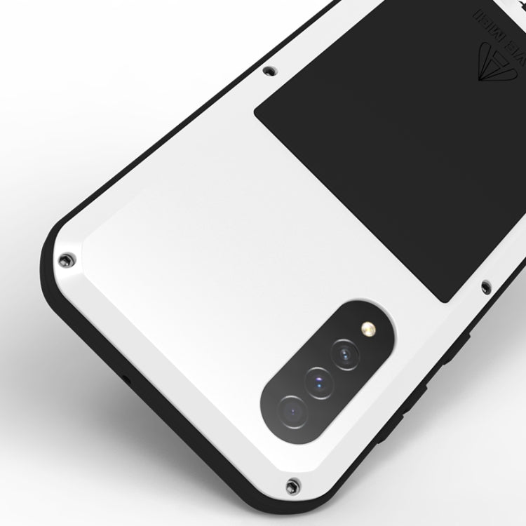For Galaxy A50s LOVE MEI Metal Shockproof Water-resistant Dustproof Protective Case(White)
