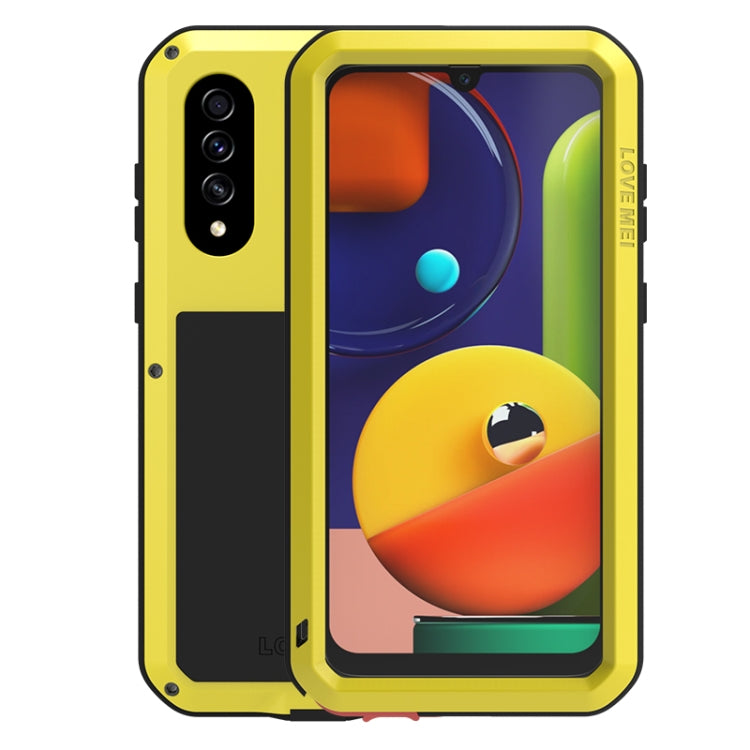 For Galaxy A50s LOVE MEI Metal Shockproof Water-resistant Dustproof Protective Case(Yellow)