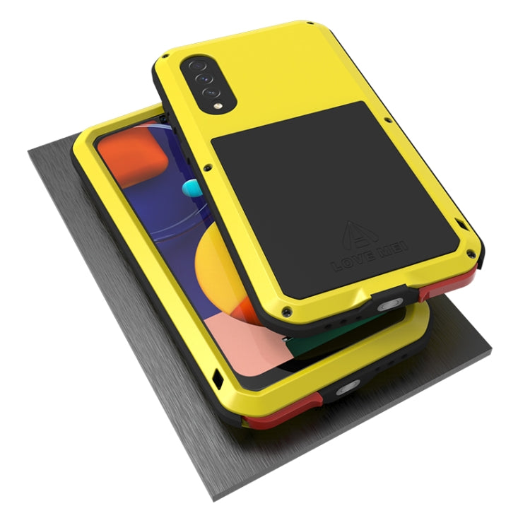 For Galaxy A50s LOVE MEI Metal Shockproof Water-resistant Dustproof Protective Case(Yellow)