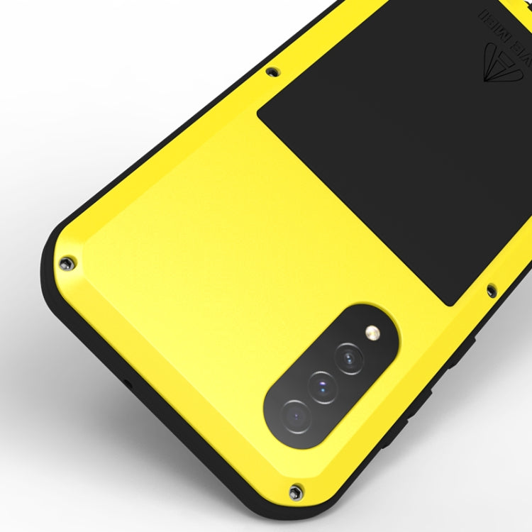For Galaxy A50s LOVE MEI Metal Shockproof Water-resistant Dustproof Protective Case(Yellow)