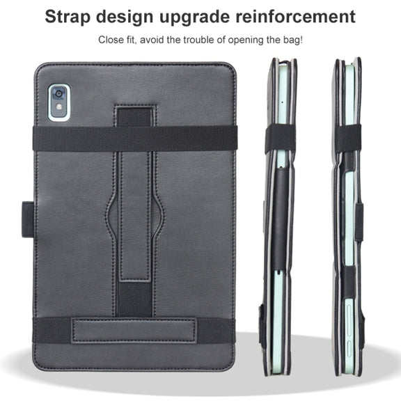 For TCL 10 TabMax 4G Detachable Horizontal Flip Leather Case with Holder & Bandage(Black)
