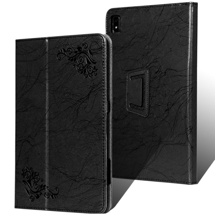 For TCL Tab Pro 5G Flower Embossed Leather Tablet Case with Holder(Black)