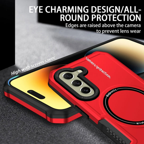 For Samsung Galaxy S21 FE 5G MagSafe Shockproof Armor Phone Case(Red)