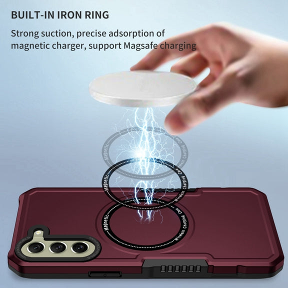 For Samsung Galaxy S21 FE 5G MagSafe Shockproof Armor Phone Case(Wine Red)