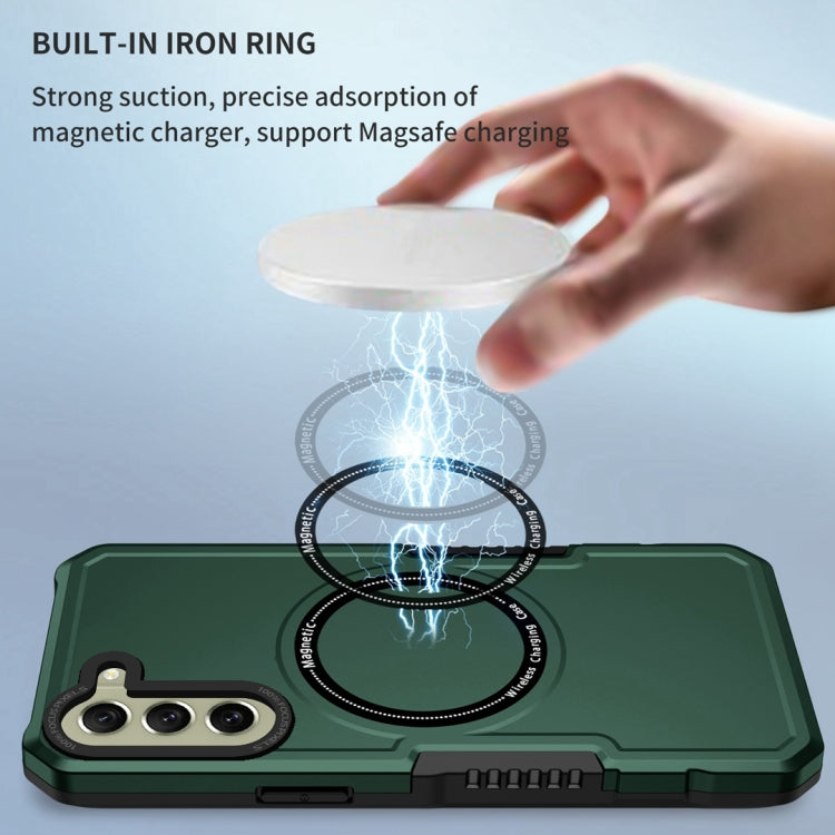 For Samsung Galaxy S21 FE 5G MagSafe Shockproof Armor Phone Case(Dark Green)