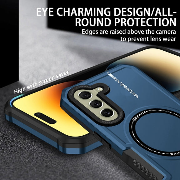 For Samsung Galaxy S21 FE 5G MagSafe Shockproof Armor Phone Case(Dark Blue)