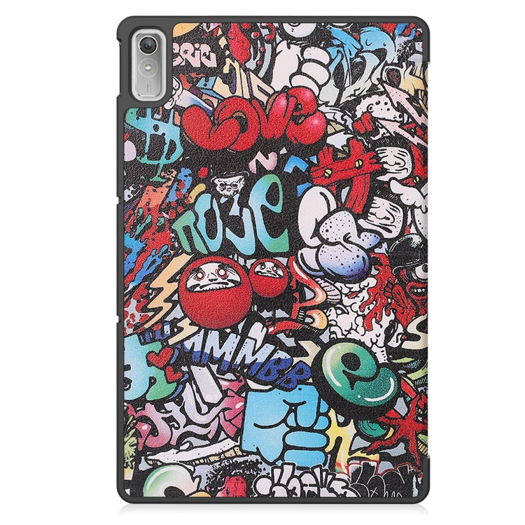 For Lenovo Tab P11 Gen 2 Custer Painted 3-Fold Holder Leather Smart Tablet Case(Graffiti)
