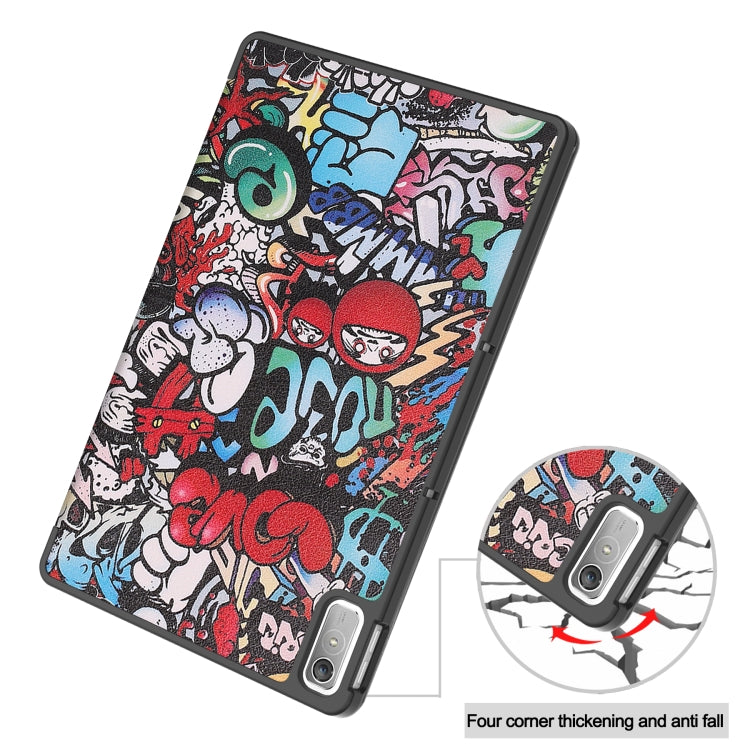 For Lenovo Tab P11 Gen 2 Custer Painted 3-Fold Holder Leather Smart Tablet Case(Graffiti)