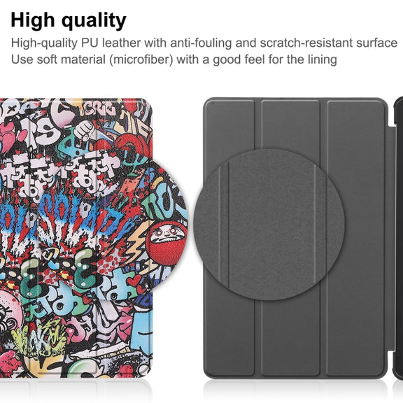 For Lenovo Tab P11 Gen 2 Custer Painted 3-Fold Holder Leather Smart Tablet Case(Graffiti)