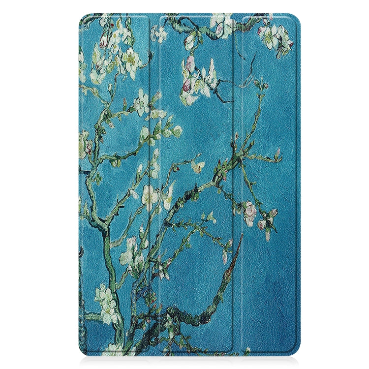 For Lenovo Tab P11 Gen 2 Custer Painted 3-Fold Holder Leather Smart Tablet Case(Apricot Blossom)