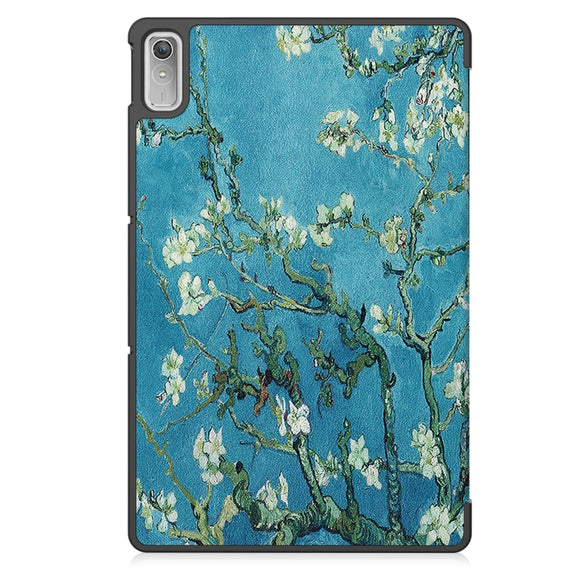 For Lenovo Tab P11 Gen 2 Custer Painted 3-Fold Holder Leather Smart Tablet Case(Apricot Blossom)