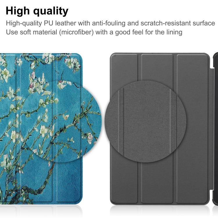 For Lenovo Tab P11 Gen 2 Custer Painted 3-Fold Holder Leather Smart Tablet Case(Apricot Blossom)