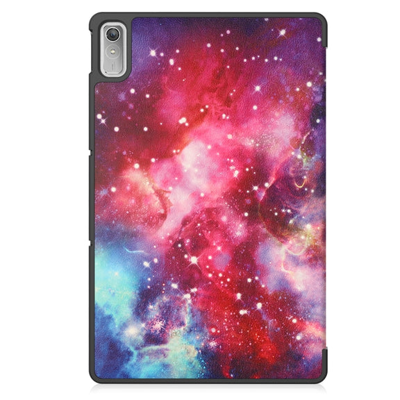 For Lenovo Tab P11 Gen 2 Custer Painted 3-Fold Holder Leather Smart Tablet Case(Milky Way Nebula)