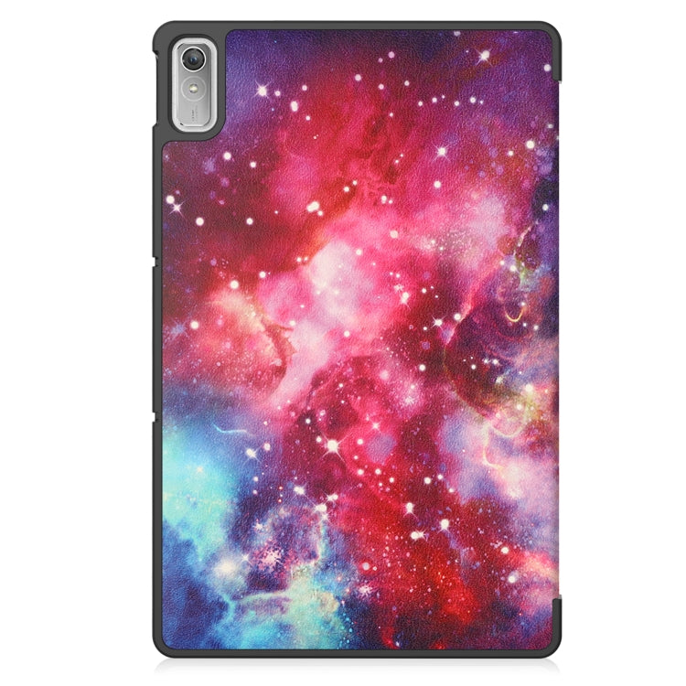 For Lenovo Tab P11 Gen 2 Custer Painted 3-Fold Holder Leather Smart Tablet Case(Milky Way Nebula)