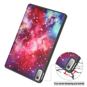 For Lenovo Tab P11 Gen 2 Custer Painted 3-Fold Holder Leather Smart Tablet Case(Milky Way Nebula)