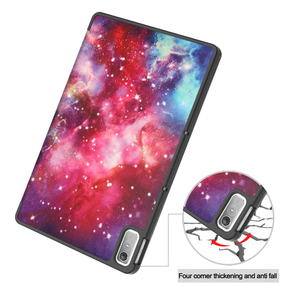 For Lenovo Tab P11 Gen 2 Custer Painted 3-Fold Holder Leather Smart Tablet Case(Milky Way Nebula)