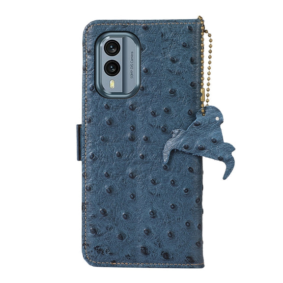 For Nokia X30 5G Ostrich Pattern Genuine Leather RFID Phone Case(Blue)