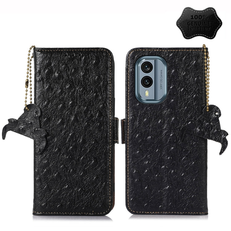 For Nokia X30 5G Ostrich Pattern Genuine Leather RFID Phone Case(Black)