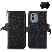 For Nokia X30 5G Ostrich Pattern Genuine Leather RFID Phone Case(Black)