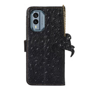 For Nokia X30 5G Ostrich Pattern Genuine Leather RFID Phone Case(Black)