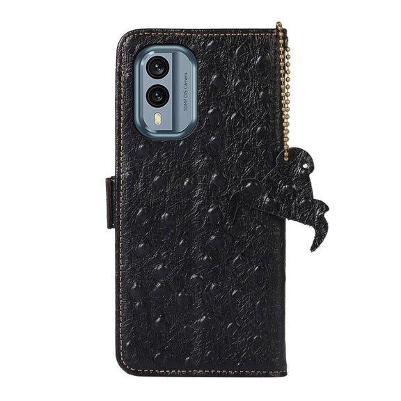 For Nokia X30 5G Ostrich Pattern Genuine Leather RFID Phone Case(Black)