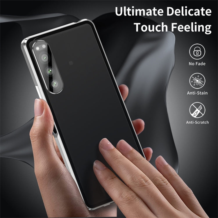 For Sony Xperia 5 IV HD Magnetic Metal Tempered Glass Phone Case(Silver)