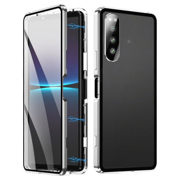 For Sony Xperia 5 IV HD Magnetic Metal Tempered Glass Phone Case(Silver)