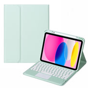 For iPad 10th Gen 10.9 2022 SA-10C Bluetooth Touch Keyboard Leather Tablet Case with Pen Slot(Light Green)