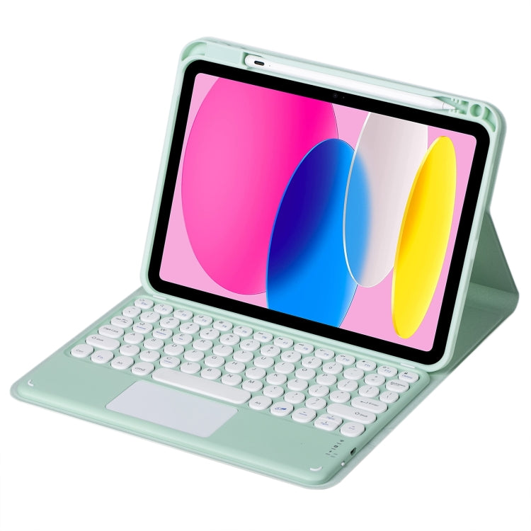 For iPad 10th Gen 10.9 2022 SA-10C Bluetooth Touch Keyboard Leather Tablet Case with Pen Slot(Light Green)