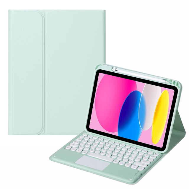 For iPad 10th Gen 10.9 2022 SA-10C Bluetooth Touch Keyboard Leather Tablet Case with Pen Slot(Light Green)