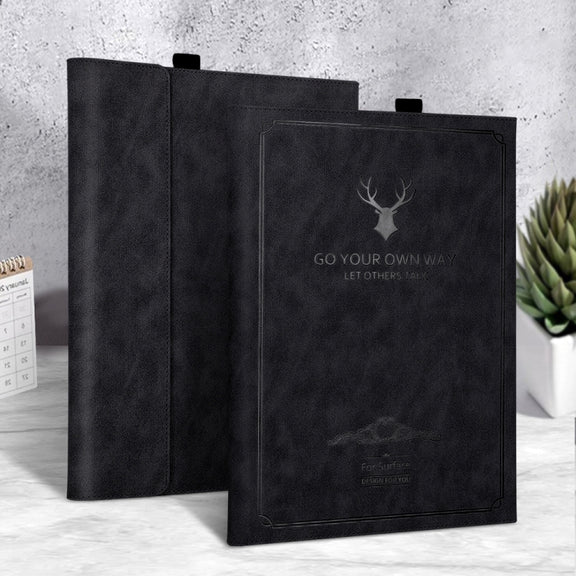 For MicroSoft Surface Pro 9 Deer Head Pattern Leather Tablet Case(Black)