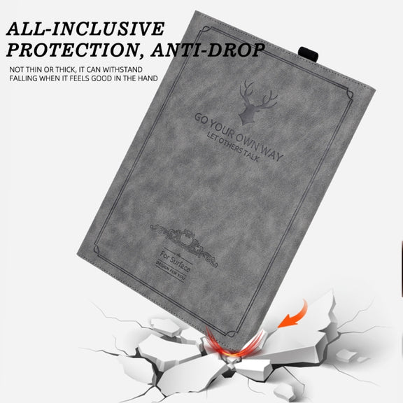 For MicroSoft Surface Pro 9 Deer Head Pattern Leather Tablet Case(Black)