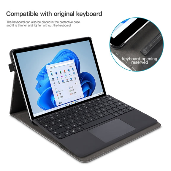For Microsoft Surface Pro 8 Cloth Texture Stitching Leather Tablet Case(Grey Blue)