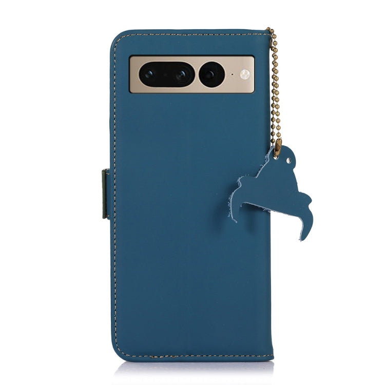 For Google Pixel 7 Pro Genuine Leather Magnetic RFID Leather Phone Case(Blue)