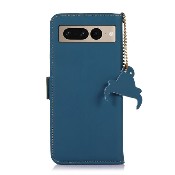 For Google Pixel 7 Pro Genuine Leather Magnetic RFID Leather Phone Case(Blue)