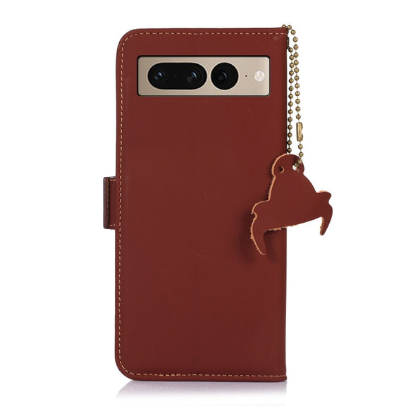 For Google Pixel 7 Pro Genuine Leather Magnetic RFID Leather Phone Case(Coffee)