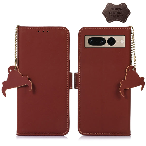 For Google Pixel 7 Pro Genuine Leather Magnetic RFID Leather Phone Case(Coffee)